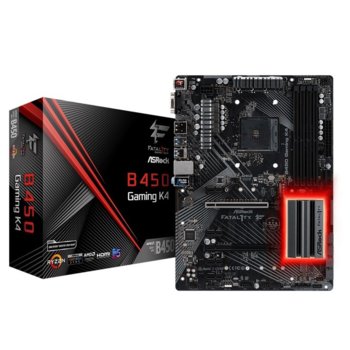 Дънна платка ASRock Fatal1ty B450 Gaming K4, B450, AM4, DDR4, PCI-E (DP&HDMI&VGA)(CFX), 6x SATA3 6.0 Gb/s, 2x M.2 socket, 1x USB-C 3.1 Gen2, ATX | JAR Computers ASRock Fatal1ty B450 Gaming K4