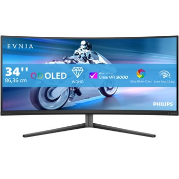 Монитор Philips Evnia 34M2C6500/00, 34" (86.36 cm) QD OLED curved панел, 175 Hz, WQHD, 0.03ms, 1000cd/m2, DisplayPort, HDMI, USB | JAR Computers Philips 34M2C6500/00