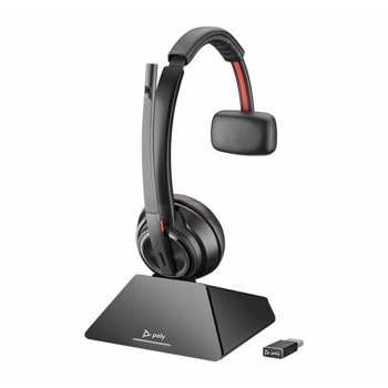 Слушалки Plantronics SAVI W8210 UC Mono, безжични, микрофон, до 13 часа време за разговори, Bluetooth, 180 м обхват, сив | JAR Computers Plantronics 209212-02