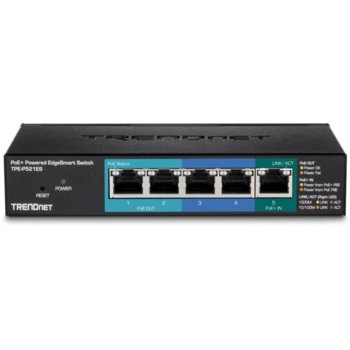 Суич TRENDnet TPE-P521ES, 2000Mbps, 5 порта, 5x 10/100/200/2000 Mbps, 3x PoE | JAR Computers TRENDnet TPE-P521ES