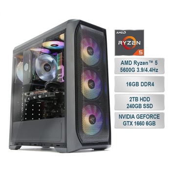 Настолен компютър PC "Aurora", шестядрен AMD Ryzen 5 5600G 3.9/4.4Hz, Nvidia GeForce GTX 1660 6GB, 16GB DDR4, 2TB HDD, 240GB SSD, 6x USB 3.2, Free DOS | JAR Computers Aurora