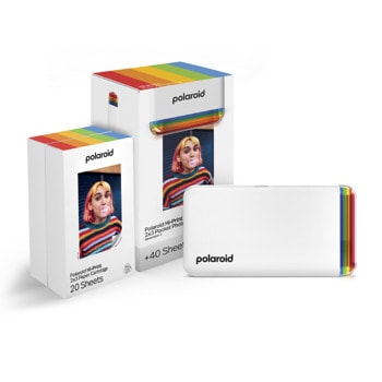 Мобилен принтер Everything Box Polaroid Hi-Print Gen 2 - White в комплект с фотохартия, 20бр. листа, 2.1x3.4 in (54 x 86 mm) размер на хартията, до 20 страници издръжливост на батерията, Bluetooth, USB-C, бял | JAR Computers Polaroid Everything Box Hi Print 2x3 Gen 2 - White