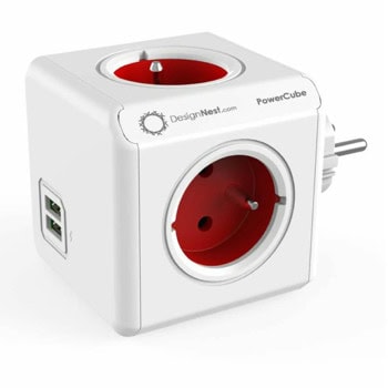 Разклонител DesignNest PowerCube Original 1202RD, 4 гнезда, тип "куб", 2x USB-A, червен | JAR Computers DesignNest PowerCube Original 1202RD