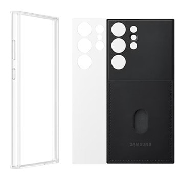 Калъф за Samsung Galaxy S23 Ultra, Frame Cover (EF-MS918CBEGWW), термополиуретанов, една рамка и два сменяеми задни панела, джоб за кредитна карта, прозрачно-черен | JAR Computers Samsung S23 Ultra Frame Case Black EF-MS918CBEGWW