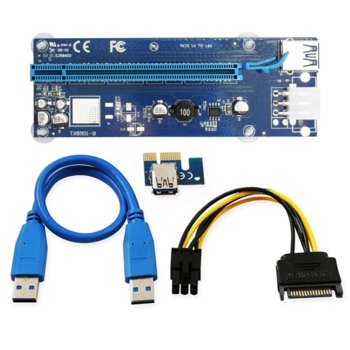 Контролер Riser Card VER006C, от PCI-E 1X към 16X + кабел USB 3.0 60см, син | JAR Computers Удължител Riser Card VER006C 17049