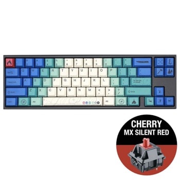 Клавиатура Ducky x Varmilo Miya Summit V2 65, жична, гейминг, механична, Cherry MX Silent Red суичове, бяла подсветка, бял/син, USB image