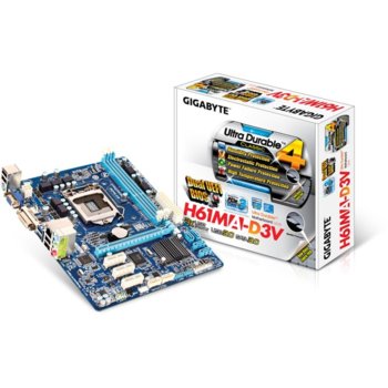 Дънна платка Gigabyte H61MA-D3V, H61, LGA1155, DDR3, PCI-E 3.0 (DVI), SB7.1, Lan1000, 2x SATA 6Gb/s RAID 0,1, 2xUSB3.0, mATX | JAR Computers Gigabyte H61MA-D3V s1155 sxDDR3 DVI PCIex x16