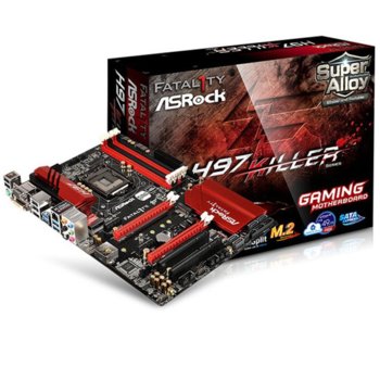 Дънна платка ASRock Fatal1ty H97 Killer, H97. LGA1150, DDR3, PCI-E (HDMI&DVI)(CFX), 6x SATA 6Gb/s, 1x SATA Express, 1x M.2 socket, 4x USB 3.0, ATX | JAR Computers ASRock Fatal1ty H97 Killer