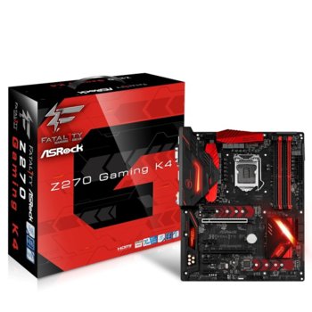 Дънна платка ASRock Fatal1ty Z270 Gaming K4, Z270, LGA1151, DDR4, PCI-E (HDMI&DVI&VGA)(CF), 6x SATA 6Gb/s, 1x M.2 Socket, 3x USB 3.0, ATX | JAR Computers ASRock Fatal1ty Z270 Gaming K4