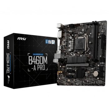Дънна платка MSI B460M-A PRO, B460, LGA1200, PCI-E 3.0 (HDMI&DVI-D), 6x SATA3, 1x M.2, 6x USB 3.2 Gen 1, mATX | JAR Computers MSI B460M-A PRO