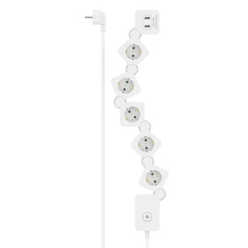 Разклонител HAMA 223190, 5 гнезда, 2x USB-A, гъвкав, бутон за вкл./изкл., 1.4 m, бял | JAR Computers HAMA 223190