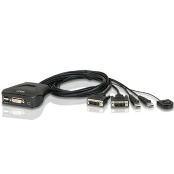KVM суич ATEN CS22D, от 2x USB A(ж), 1x DVI(ж), 1x USB Mini B(ж) към 2x DVI(м), 2x USB A(м), порт селектор image