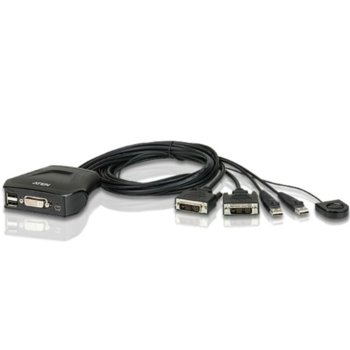 KVM суич ATEN CS22D, от 2x USB A(ж), 1x DVI(ж), 1x USB Mini B(ж) към 2x DVI(м), 2x USB A(м), порт селектор | JAR Computers ATEN CS22D KVM Switch