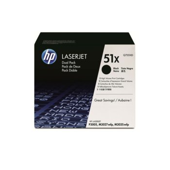 КАСЕТА ЗА HP LASER JET P3005 /M3035mfp/M3027mfp - Twin pack - P№ Q7551XD - заб.: 2x13000k | JAR Computers КАСЕТА ЗА HP LASER JET P3005 /M3035mfp/M3027mfp