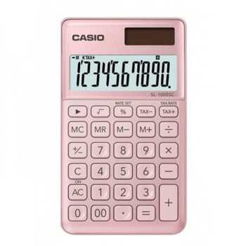 Калкулатор Casio SL-1000SC, 10 разряден дисплей, джобен, изчисляване на %, бутон за бърза корекция, функция за запаметяване, розов | JAR Computers Casio SL-1000SC