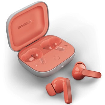 Слушалки Motorola Moto Buds, безжични, Bluetooth, ENC микрофон, активно шумопотискане, 12.4mm мембрани, до 9 часа време на работа, оранжеви | JAR Computers Motorola Moto Buds Coral Peach PG38C05750