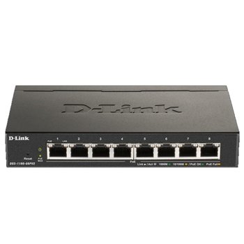 Суич D-Link DGS-1100-08PV2, 1000Mbps, 8 порта, 8x 10/100/1000 Mbps, 8x PoE | JAR Computers D-Link DGS-1100-08PV2