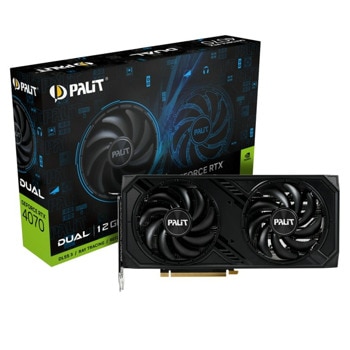 Видео карта nVidia GF RTX 4070, 12GB, Palit Dual, PCI-E 4.0, GDDR6X, 192-bit, DisplayPort, HDMI | JAR Computers Видео карта Palit GF RTX 4070 Dual