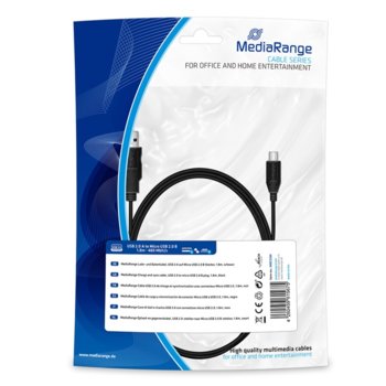 Кабел MediaRange MRCS184, от USB A(м) към USB micro B(м), 1.8m, черен | JAR Computers MediaRange MRCS184