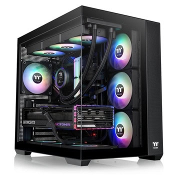 Кутия Thermaltake View 380 TG ARGB, ATX/mATX/Mini-ITX, 1x USB 3.2 Gen 2 Type-C, 2x USB 3.0, 4x ARGB 120mm вентилатора, с прозорец, черна, без захранване | JAR Computers Thermaltake View 380 TG ARGB CA-1Z2-00M1WN-00
