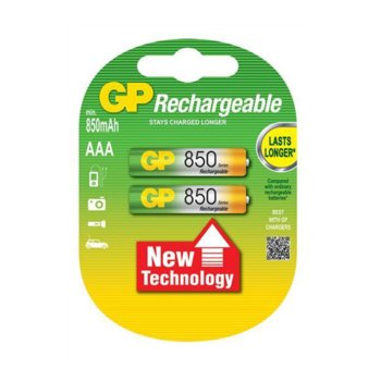 Акумулаторна Батерия GP AAA, NiMH, 1.2V, 850mAh, 2 бр. в опаковка | JAR Computers NiMH Rechargeable battery R03 AAA 850mAh 2pcs