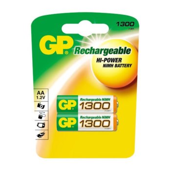 Акумулаторна Батерия GP NiMH R6/AA, 1.2V, 1300mAh, 2 бр. | JAR Computers Акум.Батерия R6 AA 1300mAh  NiMH 2 бр.GP