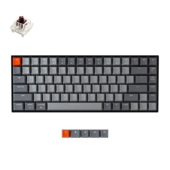 Клавиатура Keychron K2-A3H, безжична, гейминг, механична, кафяви Gateron суичове, бяла подсветка, черна, Bluetooth, USB image