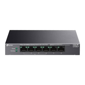 Суич TP-Link LS106LP, 100 Mbps, 6 порта, 8x 10/100 Mbps PoE (4x PoE) | JAR Computers TP-Link LS106LP