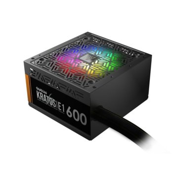 Захранване Gamdias KRATOS E1-600, 600W, Active PFC, 80+, 120mm вентилатор, RGB подсветка | JAR Computers GAMDIAS-KRATOS-E1-600
