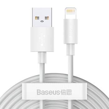 Кабел Baseus Simple Wisdom Data Cable Kit USB to Lightning (TZCALZJ-02), от USB A(м) към Lightning(м), 1.5m, 40W, бял, 2 бр. | JAR Computers Baseus Simple Wisdom Data Cable Kit
