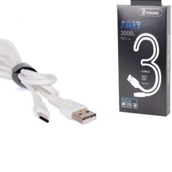 Кабел Royal YOURZ-168/3 0468, от USB Type A(м) към USB Type C(м) 3m, бял image