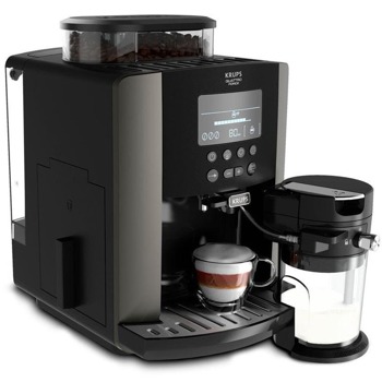 Кафеавтомат Krups Arabica Latte EA819E10, 1450W, 15 bar, капацитет на резервоара за вода 1.7л., запаметяване на рецепти, LCD дисплей, черен image