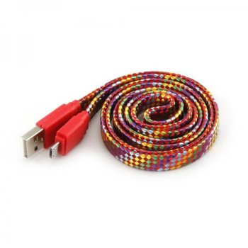 Кабел Sbox USB-103CF-R, от USB A(м) към USB Micro B(м), 1m, плосък с оплетка, червен | JAR Computers Sbox USB-103CF-R USB A(м) към USB Micro B(м) 1m