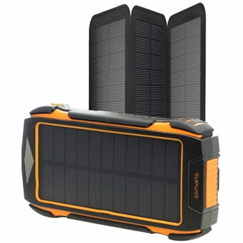 Външна батерия/power bank/ 4smarts Solar Powerbank Rugged TitanPack Eco, 20000mAh, соларна, безжично зареждане, фенер, черна image