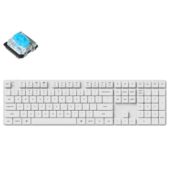 Клавиатура Keychron K5 Pro White QMK/VIA (K5P-O2), механична, Full-Size Low-Profile Gateron Blue суичове, безжична, гейминг, бяла подсветка, бяла, USB, Bluetooth | JAR Computers Keychron K5 Pro White QMK/VIA K5P-O2
