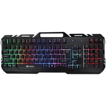 Клавиатура Sandberg IronStorm, гейминг, подсветка с 9 сменяеми цвята, 10 мултимедийни клавиша, черна, USB image
