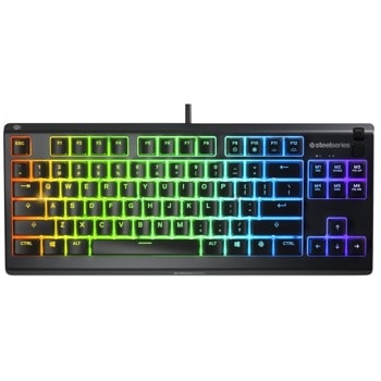 Клавиатура SteelSeries Apex 3 TKL, гейминг, 8-zone RGB подсветка, магнитна подложка, IP32 водоустойчива, US подредба, черна, USB image