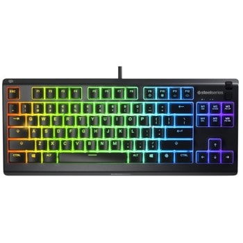 Клавиатура SteelSeries Apex 3 TKL, гейминг, 8-zone RGB подсветка, магнитна подложка, IP32 водоустойчива, US подредба, черна, USB | JAR Computers SteelSeries - Apex 3 TKL 64831