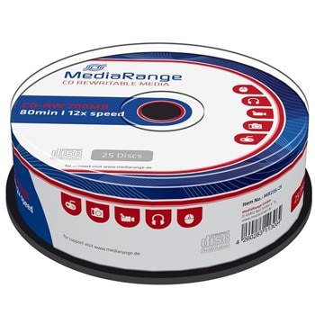 Оптичен носител CD-RW, 700MB, Media Range, 12x, 25 бр. | JAR Computers MediaRange CD-RW 700MB 12x