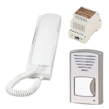 Комплект еднофамилна аудиодомофонна система Farfisa 1CKD, едноабонатна, стенен монтаж, двужилен кабел, бяла image