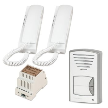 Комплект еднофамилна аудиодомофонна система Farfisa 2CKSD, двуабонатна, за вграждане, двужилен кабел, бяла image