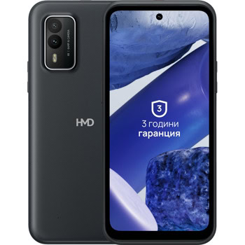 Смартфон HMD XR21 (черен), поддържа 2 SIM карти, 6.49" (16.48cm) Full HD+ IPS 120Hz дисплей, осемядрен Snapdragon 695 2.2 GHz, 6GB RAM, 128GB Flash памет, 64 + 8 + & 16 Mpix камери, Android, 231g | JAR Computers HMD XR21 6/128 Black P13K990003