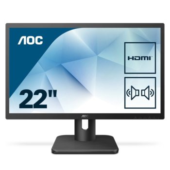Монитор AOC 22E1D, 21.5"(54.61 cm) TN панел, Full HD, 2ms, 20M:1, 250 cd/m2, HDMI, VGI, DVI | JAR Computers AOC 22E1D