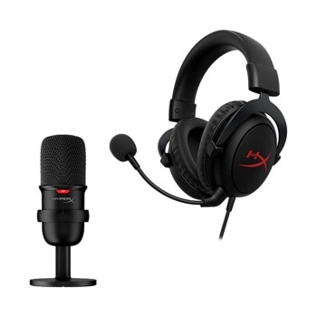 Микрофон HyperX SoloCast в комплект с HyperX Cloud Core Gaming, дължина на кабела 2m, flexible, LED status indicator, HyperX Signature Comfort, Immersive Audio, черно/червен | JAR Computers HyperX Streamer Starter Pack HMIS1X-XX-BK/G