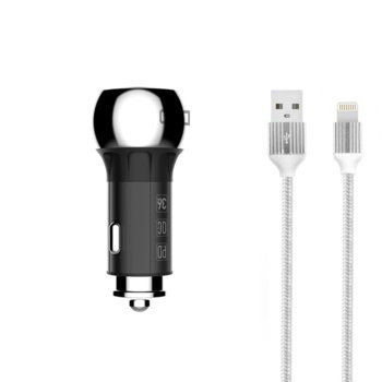 Зарядно за устройство за кола LDNIO C1, от автомобилна запалка към 1x USB A(ж)/1x USB C(ж), 5V 3.0A / 9V 2.0A / 12V 1.5A, сиво, Micro USB кабел 1.0м | JAR Computers Зарядно устройство за кола LDNIO C1 Сив