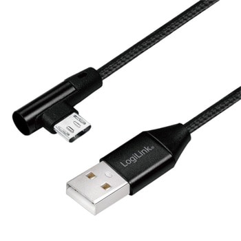 Кабел LogiLink CU0142, от USB A(м) към USB Micro-B(м), 1m, черен, ъглов | JAR Computers LogiLink CU0142
