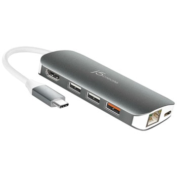 Докинг станция j5create JCD383, от USB-C към 1x USB-C (PD), 3x USB-A, 1x HDMI, 1x RJ45, 1x SD четец, 1x MicroSD четец | JAR Computers j5create JCD383