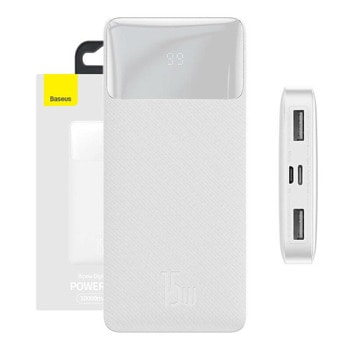 Външна батерия/power bank/ Baseus Bipow (PPBD050002), 10 000 mAh, 1x USB-C/1x USB Micro към 2x USB-A/1x USB-C, бяла, LED дисплей | JAR Computers Baseus Bipow PPBD050002