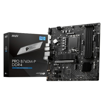 Дънна платка MSI PRO B760M-P, B760, LGA1700, DDR4, PCIe 4.0, (DP&HDMI&VGA), 4x SATA 6Gb/s, 2x M.2, 1x USB 3.2 Gen2 Type C, Micro ATX | JAR Computers MSI PRO B760M-P DDR4 LGA1700 911-7E02-001