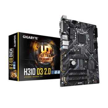 Дънна платка Gigabyte H310 D3 2.0, H310, LGA1151, DDR4, PCI-Е (D-Sub&HDMI), 4x SATA 6Gb/s, 1x M.2, USB 3.1 Gen 1, ATX | JAR Computers Gigabyte H310 D3 2.0